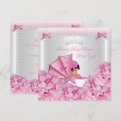 Invitation Baby shower bébé fille rose Pram Africain Américai (Devant / Derrière)