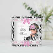 Invitation Baby shower bébé fille rose Zèbre Coeur (Debout devant)