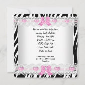 Invitation Baby shower bébé fille rose Zèbre Coeur (Dos)