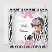 Invitation Baby shower bébé fille rose Zèbre Coeur (Devant)