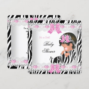 Invitation Baby shower bébé fille rose Zèbre Coeur
