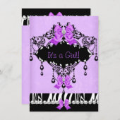 Invitation Baby shower bébé fille violet rose Zebra Bow (Devant / Derrière)