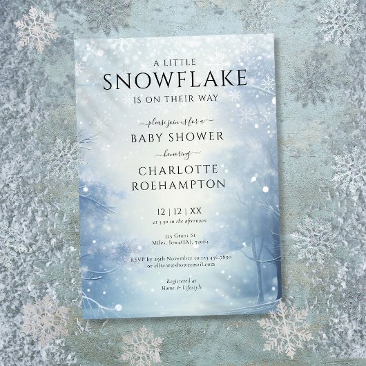 Invitation Baby Shower Bébé Flocon de Neige Hivernal