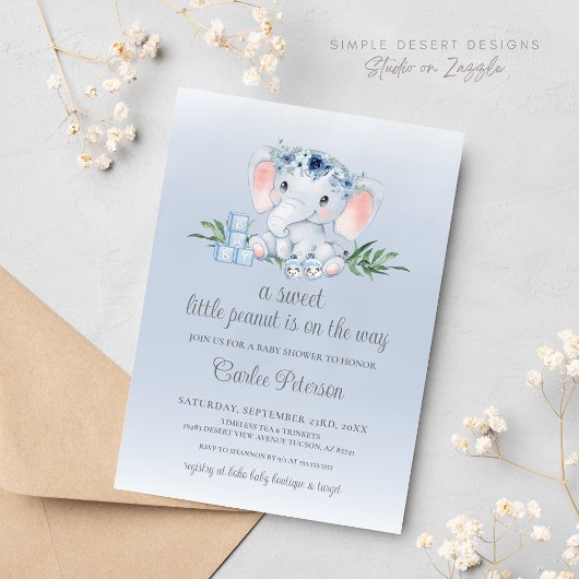 Invitation Baby shower bébé floral Eléphant mignon