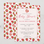 Invitation Baby Shower Bébé Fraise d'Été (Devant / Derrière)