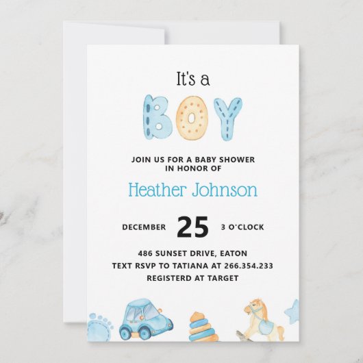 Invitation Baby shower bébé garçon (Devant)