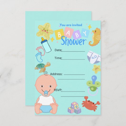 Invitation Baby shower bébé garçon (Devant / Derrière)