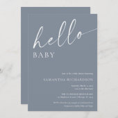 Invitation Baby shower bébé garçon bleu gris moderne (Devant / Derrière)