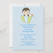 Invitation Baby shower bébé garçon pingouin (Devant)