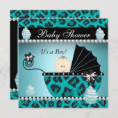 Invitation Baby shower bébé garçon Turquoise Cupcake Sprinkl (Devant / Derrière)