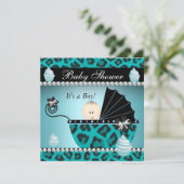 Invitation Baby shower bébé garçon Turquoise Cupcake Sprinkl (Debout devant)