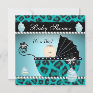 Invitation Baby shower bébé garçon Turquoise Cupcake Sprinkl
