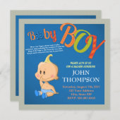 Invitation Baby shower bébé GARY Blue Funny Finger Card (Devant / Derrière)
