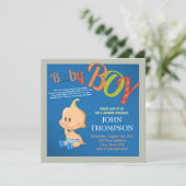 Invitation Baby shower bébé GARY Blue Funny Finger Card (Debout devant)