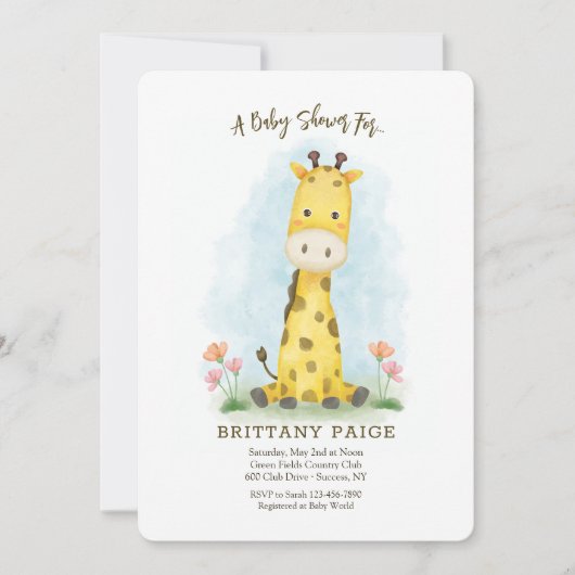 Invitation Baby shower bébé Giraffe (Devant)