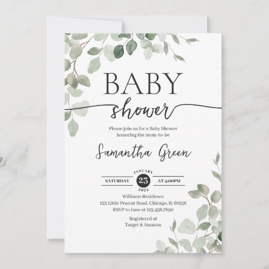 Invitation Baby shower bébé Hello vert (Devant)