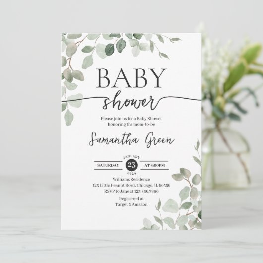 Invitation Baby shower bébé Hello vert (Debout devant)