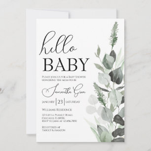 Invitation Baby shower bébé Hello vert