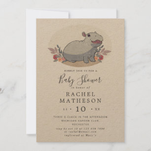 Invitation Baby shower bébé hippo en papier kraft mou