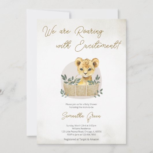 Invitation Baby Shower Bébé Lionceau Bohème (Devant)