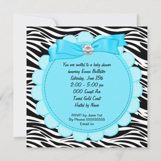 Invitation Baby shower Bébé mignon Garçon bleu Zèbre Pram (Dos)