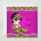 Invitation Baby shower bébé mignonne fille Leopard Hot rose o (Devant)