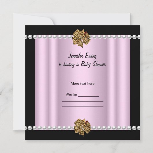 Invitation Baby shower Bébé mignonne fille Léopard rose Bow (Dos)