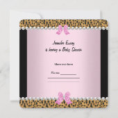 Invitation Baby shower Bébé mignonne Fille léopard rose Bow 2 (Dos)