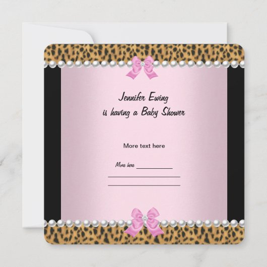 Invitation Baby shower Bébé mignonne Fille léopard rose Bow 2 (Dos)
