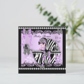 Invitation Baby shower Bébé mignonne Fille Lilac Zèbre Dentel (Debout devant)