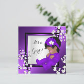 Invitation Baby shower Bébé mignonne Fille pourpre Fleur noir (Debout devant)
