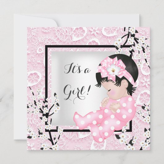 Invitation Baby shower Bébé mignonne Fille Rose Blossom Dente (Devant)