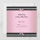 Invitation Baby shower Bébé mignonne fille rose Bow noir (Dos)