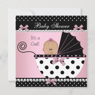 Invitation Baby shower Bébé mignonne fille rose Bow noir