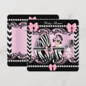 Invitation Baby shower Bébé mignonne Fille rose Zèbre Dentell (Devant / Derrière)