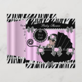 Invitation Baby shower Bébé mignonne Fille rose Zèbre Pram (Devant / Derrière)