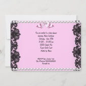 Invitation Baby shower Bébé mignonne Fille rose Zèbre Pram 2 (Dos)