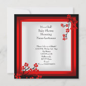 Invitation Baby shower Bébé mignonne Fille Rouge Blossom Noir (Dos)