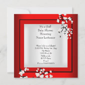 Invitation Baby shower Bébé mignonne Fille Rouge Blossom Noir (Dos)