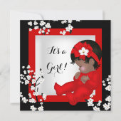 Invitation Baby shower Bébé mignonne Fille Rouge Blossom Noir (Devant)