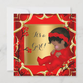 Invitation Baby shower Bébé mignonne Fille Rouge Blossom Or A (Devant)