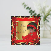 Invitation Baby shower Bébé mignonne Fille Rouge Blossom Or A (Debout devant)