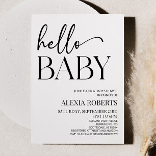 Invitation Baby shower bébé minimaliste noir blanc Hello