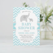 Invitation Baby shower bébé moderne bleu gris éléphant (Debout devant)