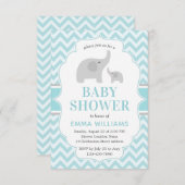 Invitation Baby shower bébé moderne bleu gris éléphant (Devant / Derrière)