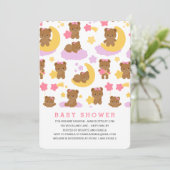 Invitation Baby shower bébé moderne fille petit ours (Debout devant)