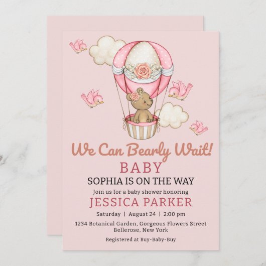 Invitation Baby shower bébé ours (Devant / Derrière)