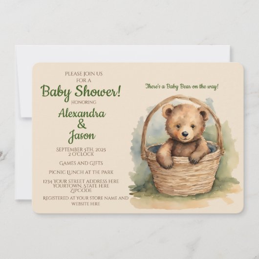 Invitation Baby shower bébé ours (Devant)