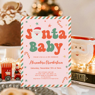 Invitation Baby shower bébé Père Noël de Noël rose