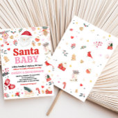 Invitation Baby shower bébé Père Noël rose